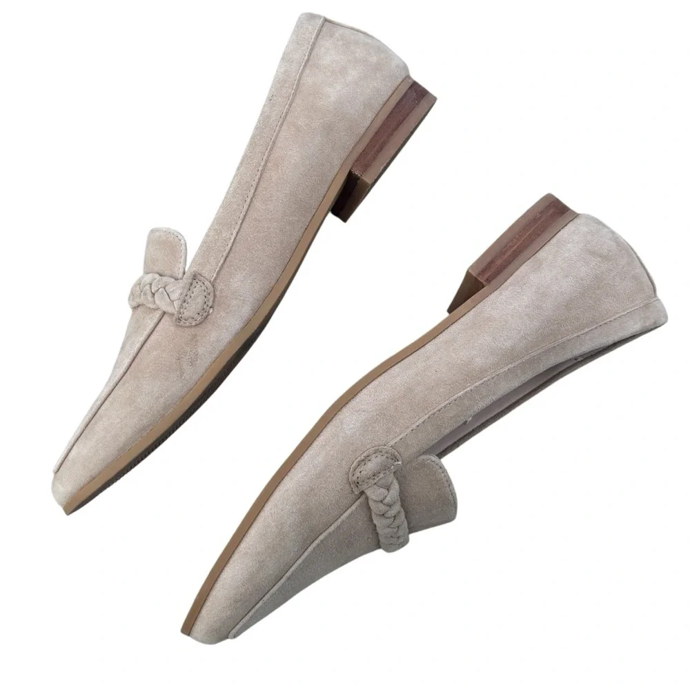 Joie Beige Tan Suede Leather Braided Flat Loafer 9
